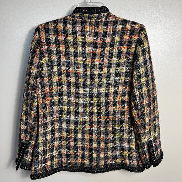 Soft Surroundings Tweed Black Regal Blazer Jacket Orange Green Women Size Medium - Picture 6 of 8